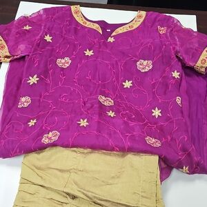Ethnic Indian Wear Magenta and Gold High Low Dress